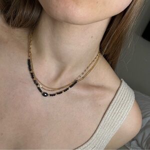 The Chrissy Gold Layered Necklace with Black Beads - Women Jewelry